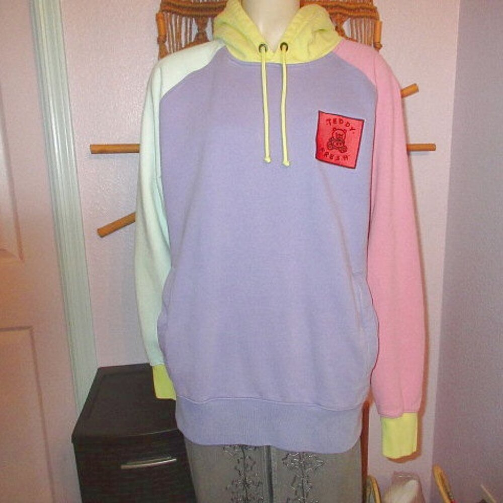 Teddy Fresh Colorblock Hoodie Size L Embroidered Sweatshirt Rainbow Oversized